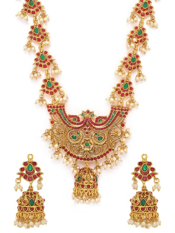 dde667a8 3e8d 40fe a4e3 1e8150a455d41571749042492 Rubans Women Gold Plated Green Faux Ruby Studded Handcrafte 2